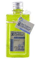 Sprchový gél s karlovarskou soľou, olivovým a pšeničným výťažkom – Mandarínka, Broskyňa – zelená - 200 ml